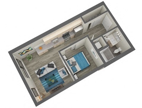 Floor plan for 1 bed, 1 bath, 502 sqft